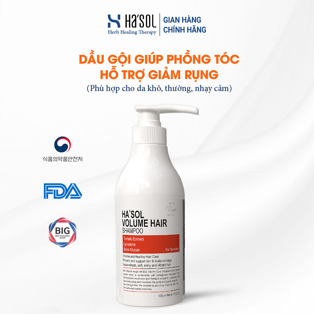 Dầu Gội Phục Hồi Tóc Hư Tổn, Làm Phồng Tóc, Giúp Tóc Mềm Mượt Chắc Khỏe Dùng Cho Da Đầu Nhạy Cảm Ha'sol Volume Hair 500g
